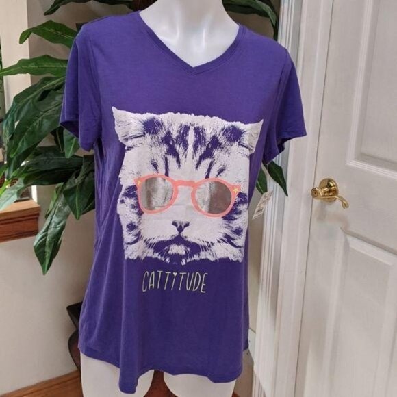 🐢Mudd Women's Cattitude Short Sleeve Tee Size Small - New With Tag - Picture 1 of 6
